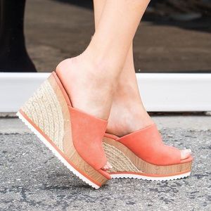 Peach colored open toe sandals